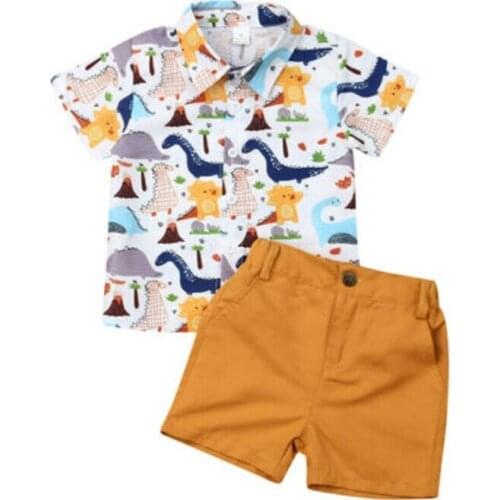 Kids Baby Boy Summer Clothes Short Sleeve Dinosaur Print Shirt Tops Shorts Pant Bottom 2PCS Clothing Set