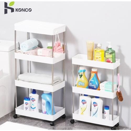KONCO Storage Cart Rack With Wheel,2/3/4 Layer Wide and Narrow Kitchen Storage Rack,Movable and Easy Assemble