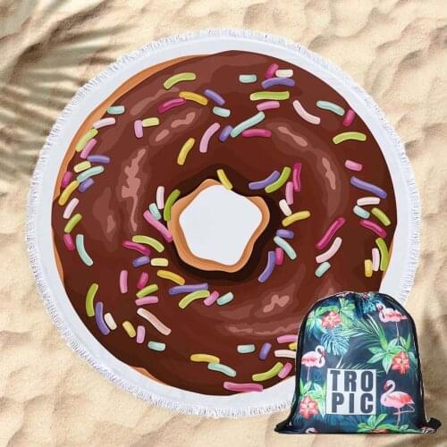 150cm Colorful Donut Summer Round Beach Towel Soft With Drawstring Backpack Bag Bath Shower Towels Yoga Mat Blanket With Tassels
