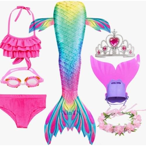HOT Kids Mermaid Tail with Monofin Kids Mermaid tails for Swimming Girls Swimsuit Bikini Bathing Suit Dress Cosplay Costumes