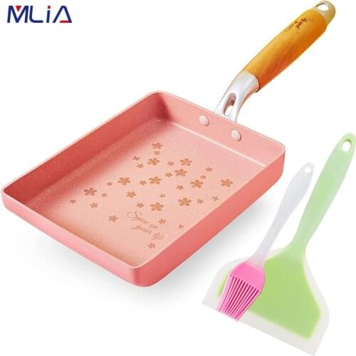 MLIA Japanese Omelette Pan Nonstick Tamagoyaki Egg Pan Rectangle Small Black Non-Stick Pan Frying Pan Pancake Kitchen Pot Pink