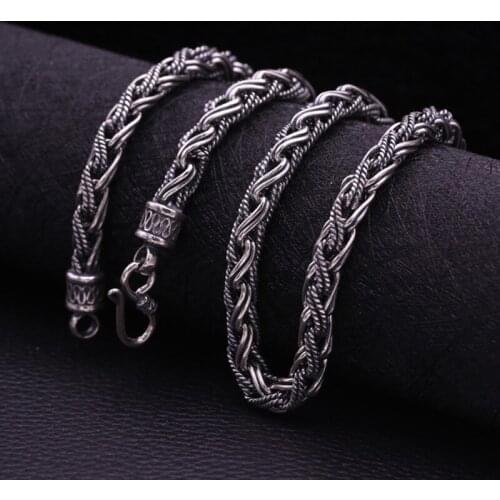 Fashion S925 Sterling Silver Retro Thai Silver Personality Hand Woven Popular Men And Women Thick Necklace