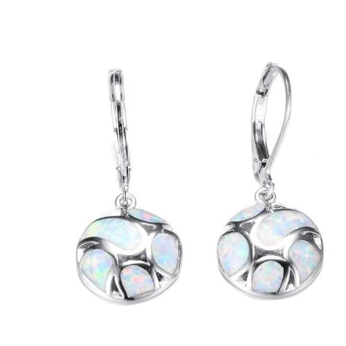 Fashion Womens Hollow Out Silver Plated Earrings Bohemian Style Opal Long Earring Charm Women Wedding Party Jewelry Accessories