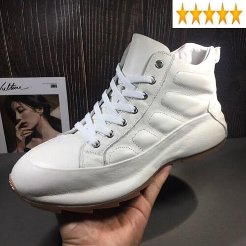 Mens Thick Platform Sneakers Fashion Outside High Top Joggers Footwear Height Increasing Lace Up Cowhide Genuine Leather Shoes
