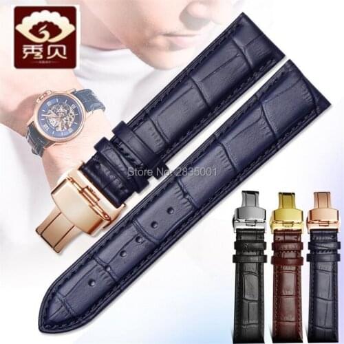 New Genuine Leather Watchband Dark blue/Brown/Black Calfskin Strap&Deployment Push-button Clasp 12-24mm MEN&WOMEN Free Ship Sale