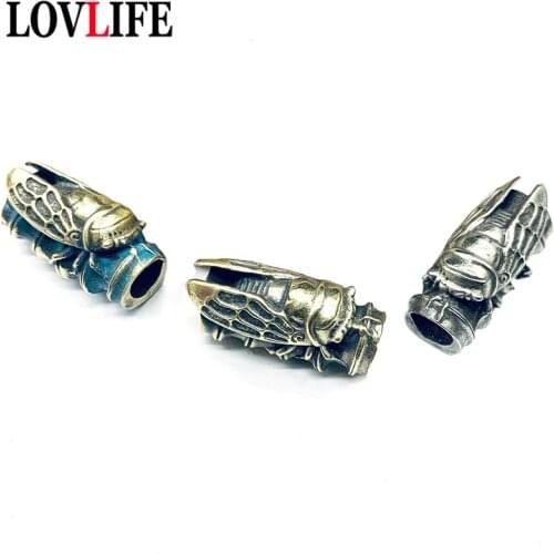 DIY Brass Bamboo Cicada Knife Pendant Handmade Paracord Beads Lanyard Accessories Car Keychain Hanging Jewelry EDC Umbrella Rope