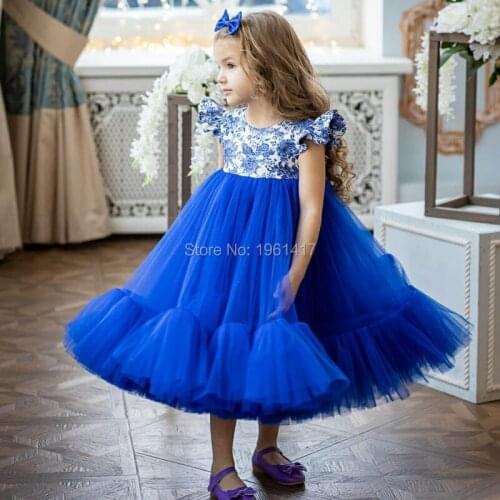 2020 Dress Blue and White Porcelain Print For girls Beauty Pageant Dress Dress for the festival