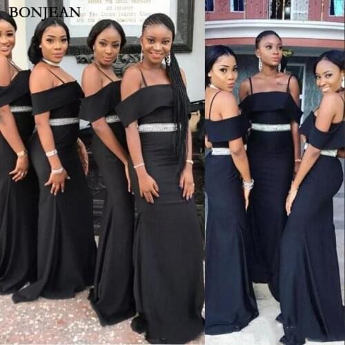 African Off the Shoulder Mermaid Bridesmaid Dresses Black Floor Length Wedding Guest Dresses Plus Size Custom Made