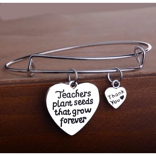 Thanksgiving Teachers Gift Jewelry Teachers Plant Seeds That Grow Forever Thank You Heart Charms Bangles School Teacher Bracelet