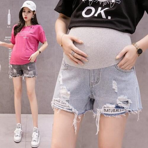 Ripped Hole Hot Denim Maternity Shorts for Pregnant Women Adjustable Belly Shorts Pregnancy breathable Short Jeans Mother wear