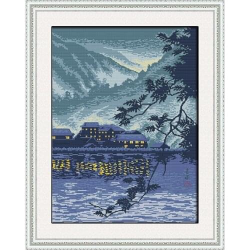 Counted Cross Stitch Kits Household By The River Celadon Patterns 11CT 14CT Print Stamped Embroidery Needlework Fabric Decor Set