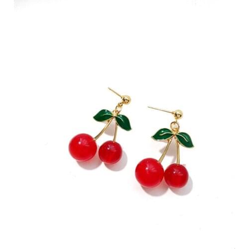 Cute Red Cherry Drop Earrings For Women Sweet Fruit Cherry Pendant Earrings Female Student Ear Jewelry Couple Gifts