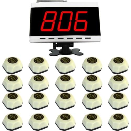 SINGCALL Wireless Guest Calling System,Restaurant Receiver,Press the Button for Service, 20 Bell Buttons, 1 Screen Display