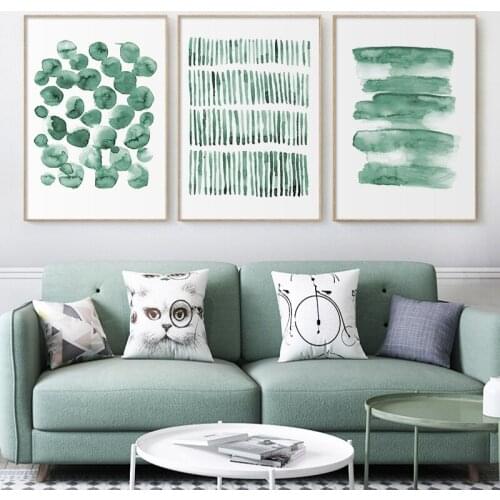 Modern Simple Watercolor Green Poster Print Canvas Painting Abstract Wall Art Picture Nordic Mural for Living Room Home Decor