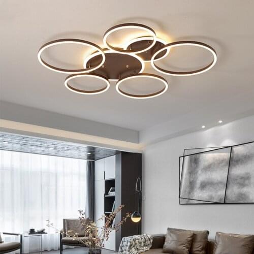 Coffee Inner Glow Modern Ceiling Lights For Living Room Dining Room Circle Rings Acrylic Aluminum Body LED Ceiling Lamp Fixtures