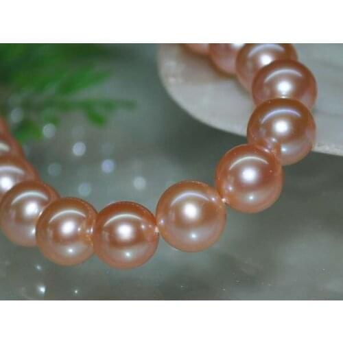 Top Outstanding Luster Natural Pink AAA 9-10mm Round Pearl necklace