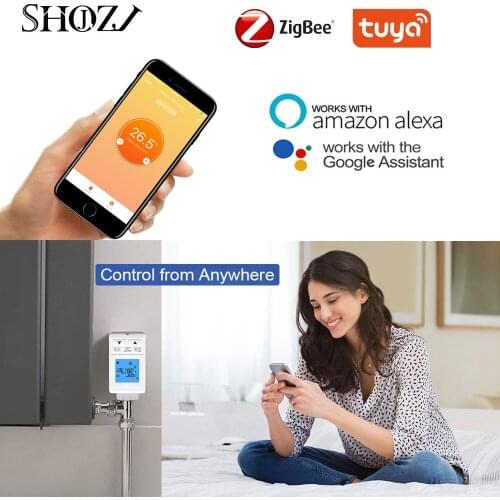 TUYA ZIGBEE WiFi Smart Valve Temperature Controller Thermoregulator integrated with boiler humidity display works with Alexa