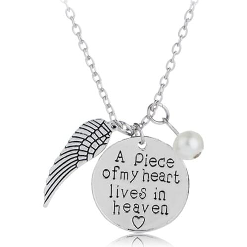 Remembrance Jewelry Hand Stamped A Piece of My Heart Lives In Heaven Loss of Loved One Memorial Angel Wing Necklace