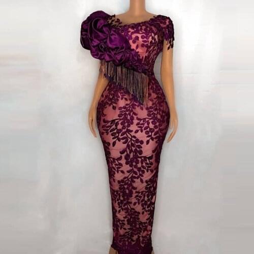Capped African Mermaid Prom Dresses For Black Girls Tassel Applques Lace Mermaid Evening Dress Plus Size Party robes de soirée