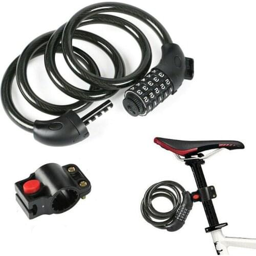 Bike Lock 5 Digit Code Combination Bicycle Security Lock Steel Cable Spiral Bike Cycling Bicycle Lock 120cm Chain Padlock 12mm