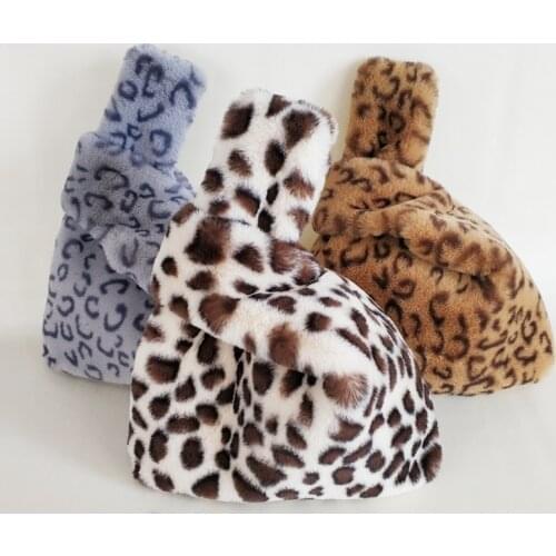Women Leopard Faux Fur Small Bag Soft Plush Lady Fashion Winter Leopard Print Handbag Party Christmas Gift Warm Fur Bags