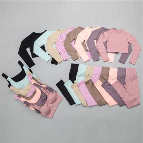 2Pcs Womens Sportswear High Waist Sports Legging Gym Seamless Fitness Yoga Suit Female Stretchy Workout Set Padded Sports Bras