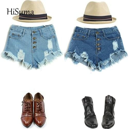 2019 Summer new womens chic single breasted tassels hole washing ultrashort high waist denim shorts women jeans Female Shorts