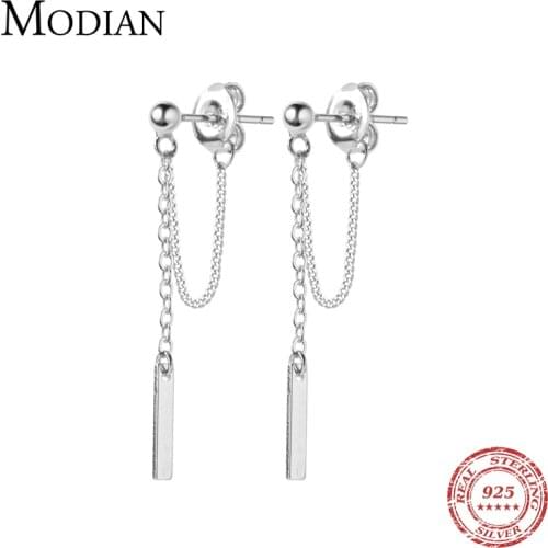 MODIAN New 3 Color Geometric Line Chain Stud Earring for Women Fashion Genuine 925 Sterling Silver Simple Ear Pin Fine Jewelry