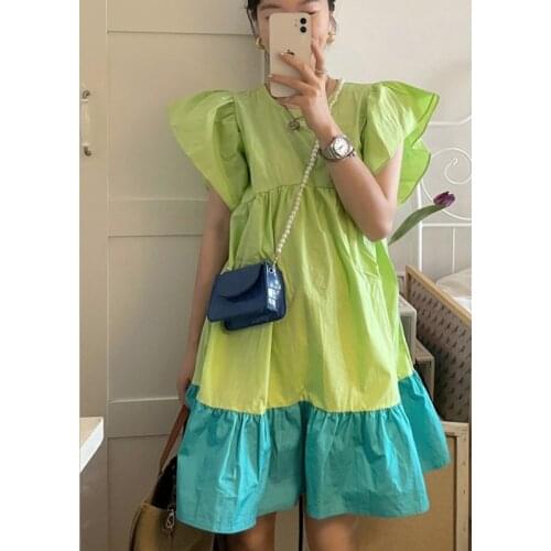 Loose Dresses for Women Ruffles Vintage Summer Style Butterfly Sleeve White Dress Green Fashion Female Clothing New 2021