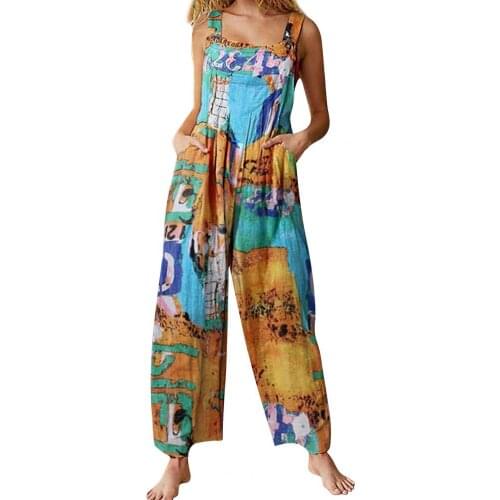 Overalls Women Slacks Vintage Breathable Women Floral Print Jumpsuits Summer Sports Fitness Summer Streetwear mono mujer verano