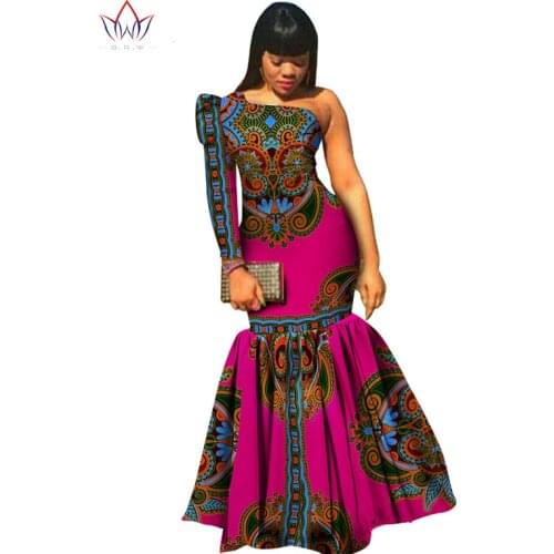 In stock African Clothes for Women Dashiki Vestidos African Bazin Riche Dress for Women Cotton Print Mermaid Long Dress WY346