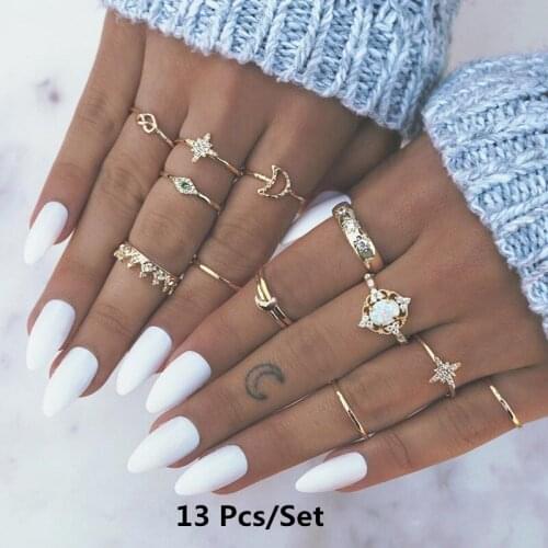 13 Pcs/set Shiny Star Moon Midi Rings for Women Minimalist Gold Color Geometric Knuckle Rings Set Fashion Jewelry