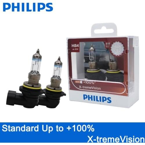 2X Philips HB4 9006 12V 55W P22d X-treme Vision Car Headlight Bulbs 100% more Bright Halogen Lamps Genuine Fog Light 9006XVS2