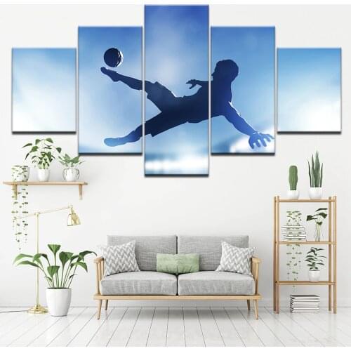 5 panel Modular Art Painting Jumping Footbal Men Picture Poster Print Canvas Art Painting Wall Art Pictures for Living Room