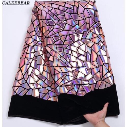 5Yards African Velvet Lace Fabric 2021 High Quality Elegant Nigerian Big Sequins Lace Fabric French lace For Wedding Party S2225