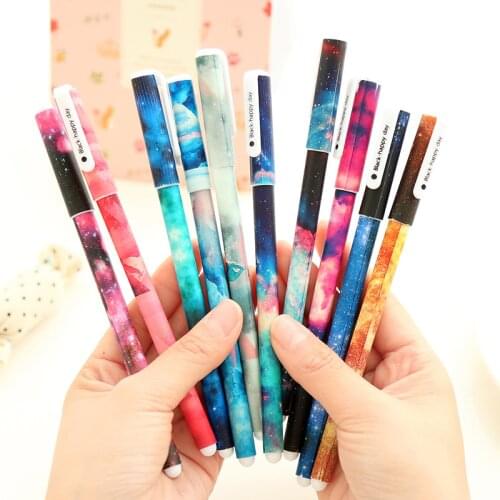 6pcs Black Color Ink Gel Pens Set 0.38mm Ballpoint Starry Star Flower Dots Print Office School Supplies A6824