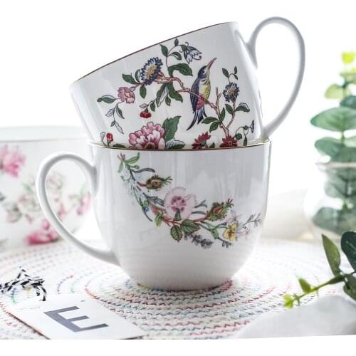 750ml Creative Rose Bird Flower Pattern mug Bone China Mug Ceramic Cup for Coffee Milk Cereal Tea Instant Noodles Free Shipping