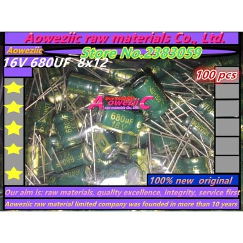 Aoweziic 100 PCS 16V 680UF 8x12 high frequency low resistance electrolytic capacitor 680UF 16V 8*12
