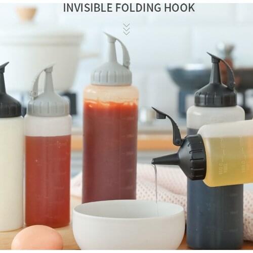 Tomato Salad Condiment Squeeze Bottle Ketchup Mustard Leak Proof Transparent Storage Oil Bottle Dispenser with Scale Cap Lids