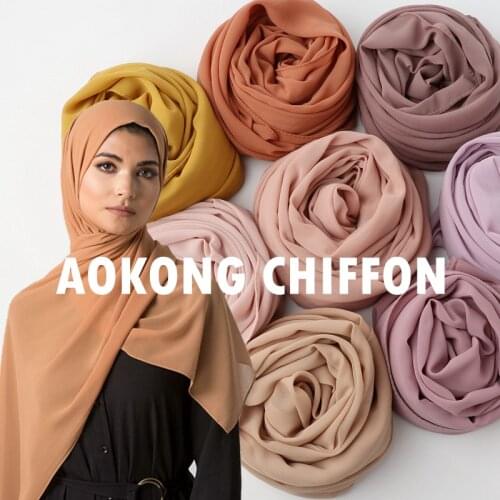 One Piece Women Solid Plain Bubble Chiffon Wraps Soft Long Islam Foulard Shawls Muslim Georgette Scarves Hijabs