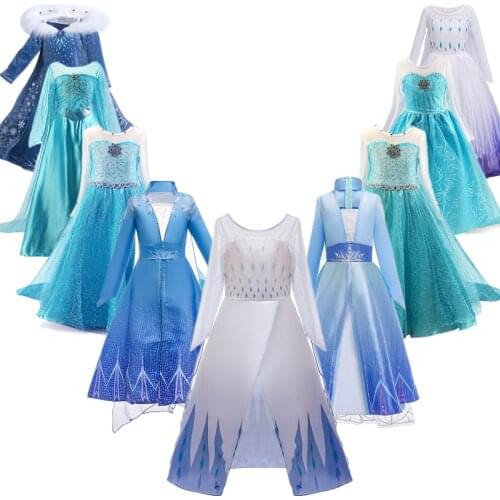Girls Snow Queen 2 Elsa Princess Dress Kids Christmas Cosplay Elza Costume Children Halloween Carnival Birthday Party Clothes
