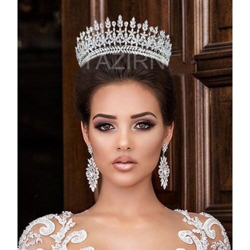 Trendy Jewelry Full Zircon Tiaras White Bridal Wedding Crowns CZ Headpieces Cubic Zirconia Headband Princess Hair Accessories