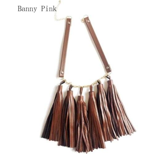 Elegant leather Tassel Pendants Necklace For Women Chunky Sheepskin Statement Choker Necklace Fashion Jewelry Colliers Colar