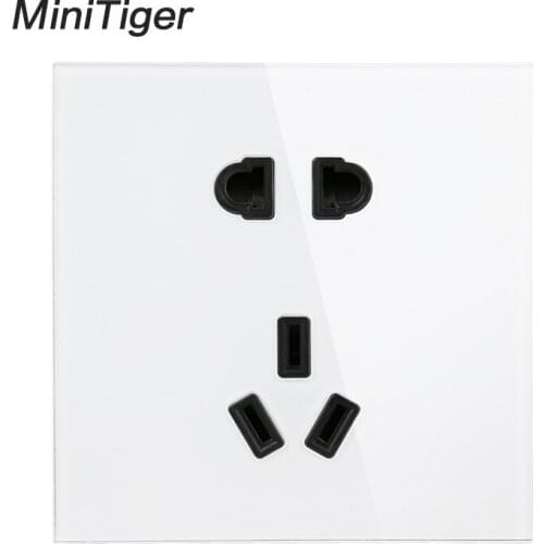 Minitiger 10A Fashion Wall Electrical Power Socket 5 hole Power Outlet White Crystal luxury glass panel AC 110~250V
