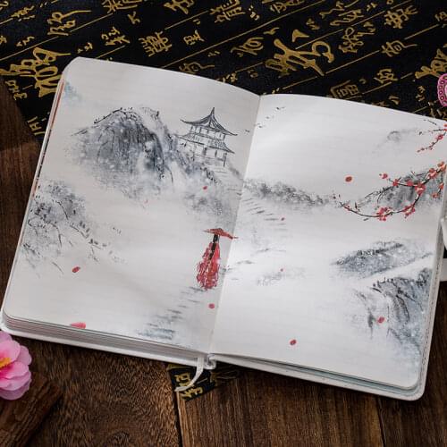 Aesthetic hand book ancient style fresh and elegant hand-painted color page girl heart PU magnetic button diary notebook