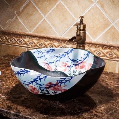 Europe Vintage Style Ceramic Art Basin Sink Counter Top Wash Basin Bathroom Sinks vanities hand painted wash basins bowl sink