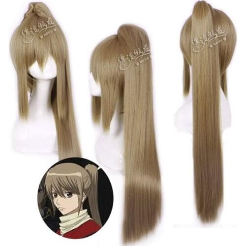 GINTAMA Okita Sougo Brown Blonde Long Ponytail Wig Cosplay Costume Synthetic Hair Halloween party Play Wigs High Temperature