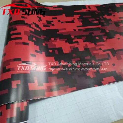 Premium Red Black Digital Military Camo Film With Air Bubble Free Motorcycle Car Mirror Adhesive PVC Camouflage Vinyl Wrap