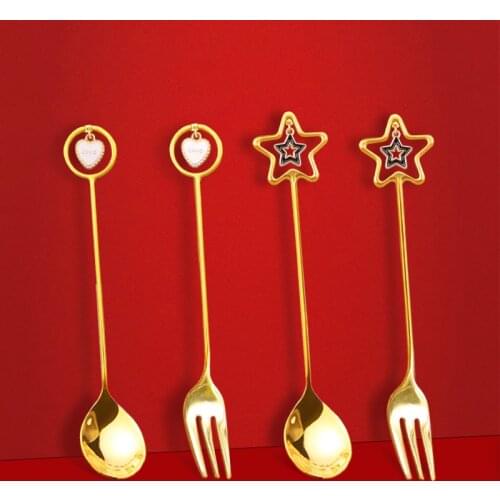 Coffee Spoon Fork Gold Tableware Tea Dessert Mixing Spoon Gift Christmas Decoration Party Table Ornament ice cream Fork Star New