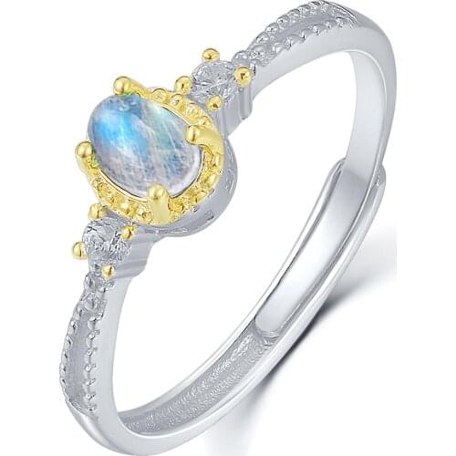 Womens Engagement Wedding Adjustble Size Ring 0.4ct Oval Moonstone Gems 925 Silver dainty moonstone ring For Party Jewelry
